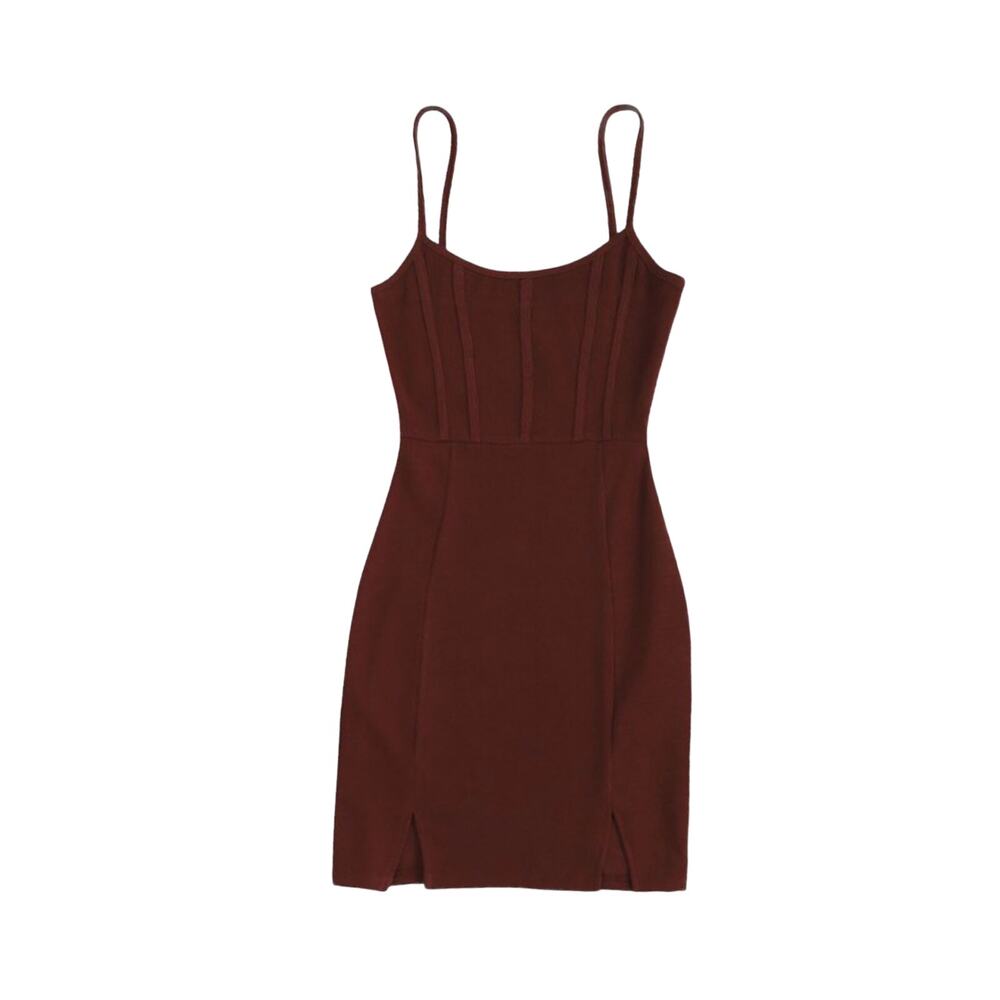Zaful Brown Front Slit Spaghetti Strap Mini Dress Bodycon Sexy Small